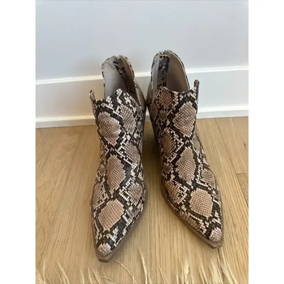 Steve Madden ALYSE Tan Multi Leather Pointed Zip Ankle Boots Block Heel SZ 10 - Picture 2 of 11